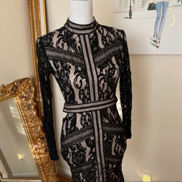 Black & Tan Sexy Backless Lace Cocktail Dress - Picture 2 of 5